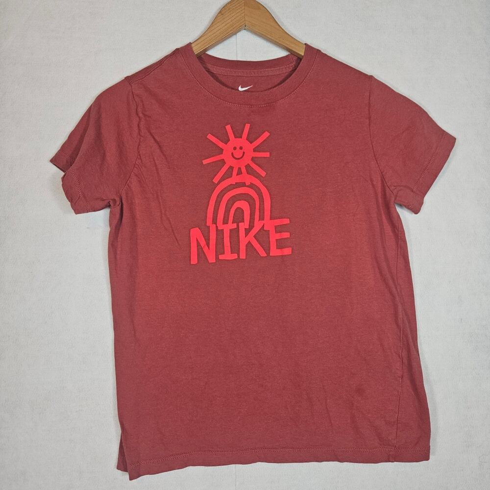Nike Girls Red Short Sleeve Tee Sun and Rainbow